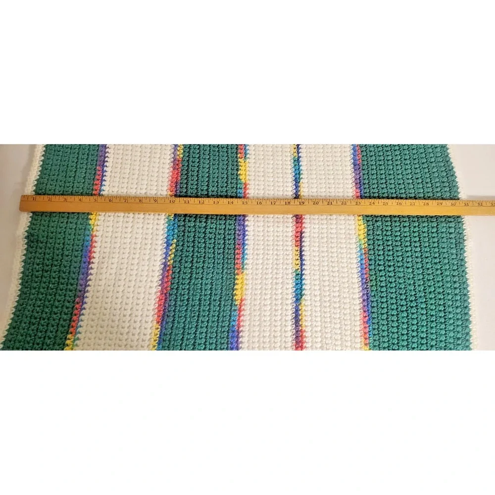 Hand Crocheted Knit Baby Blanket ~Green/ White 31